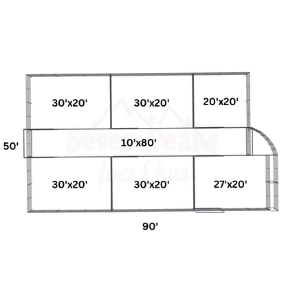 barn layout blueprint with dimensions 90x50 feet