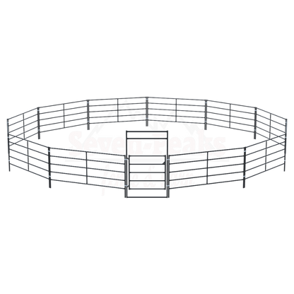 Seven Peaks fence and barn logo with metal corral fencing design