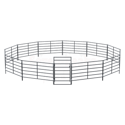 circular metal fence with logo seven peaks fence and barn