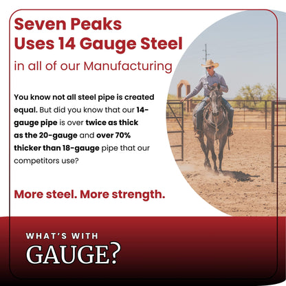14 Gauge Steel specs next to image of cowboy on fence