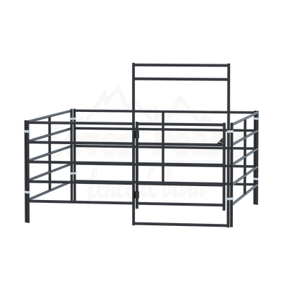 metal livestock corral with mountain logo