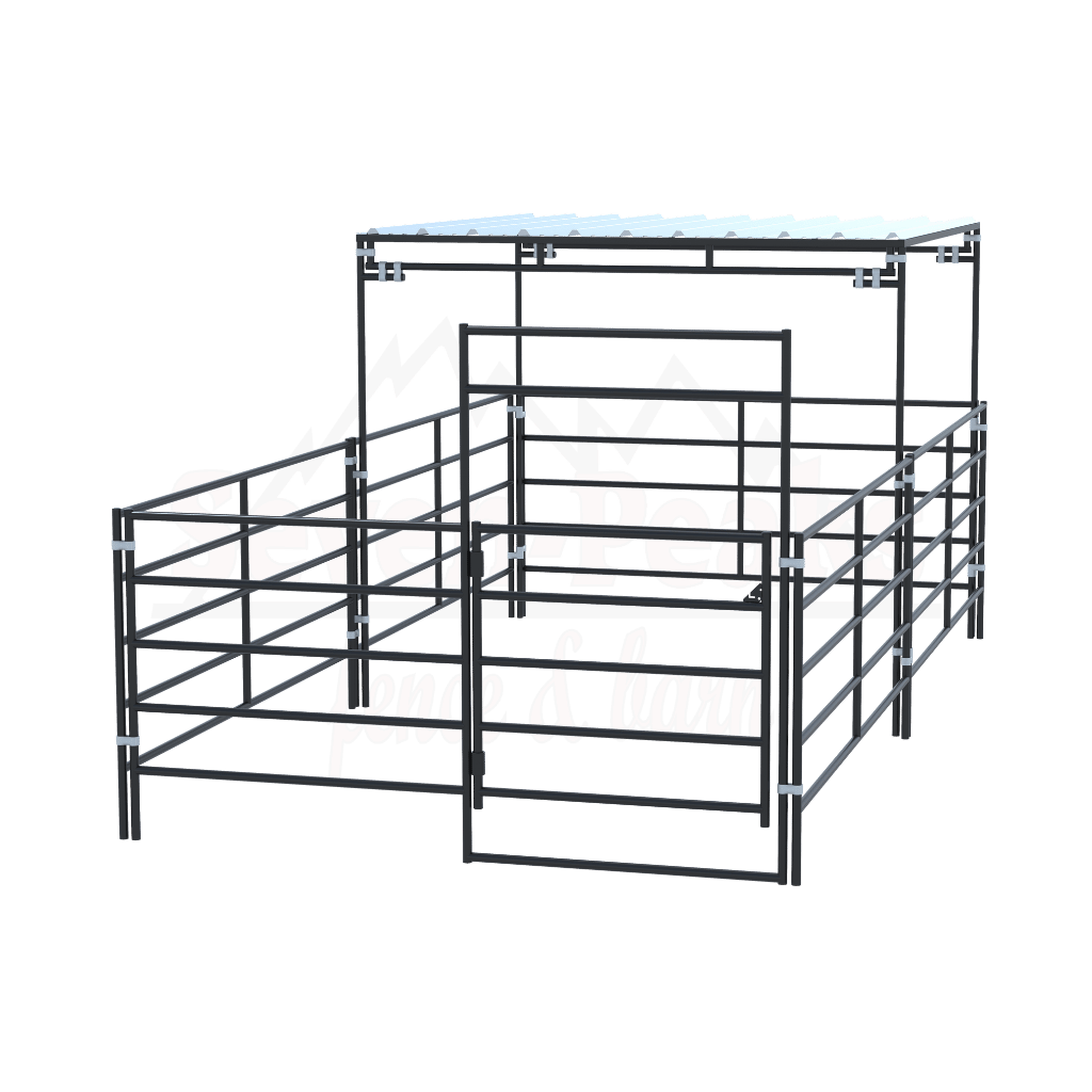 metal corral panels with roof seven peaks fence barn logo