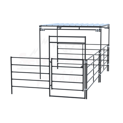 metal livestock pen with roof structure