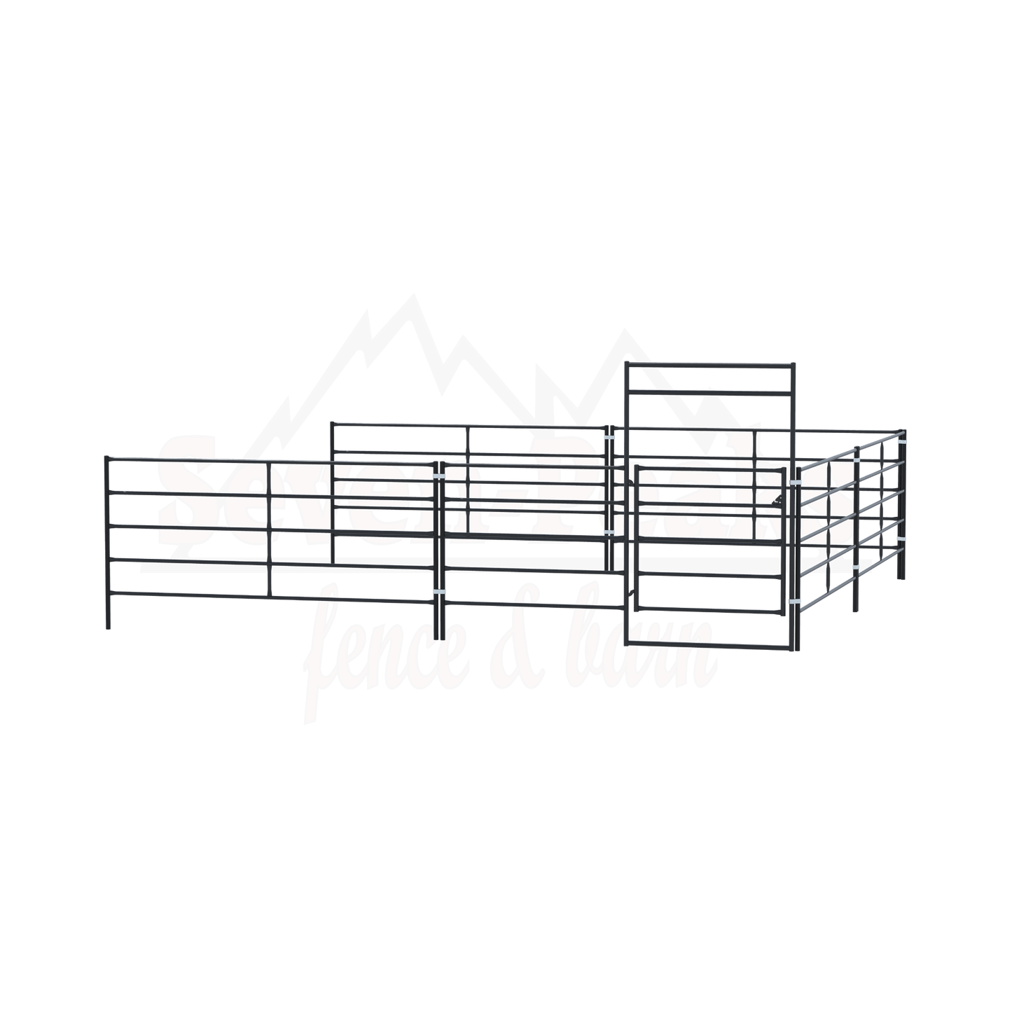 Seven Peaks Fence and Barn logo with mountain design.