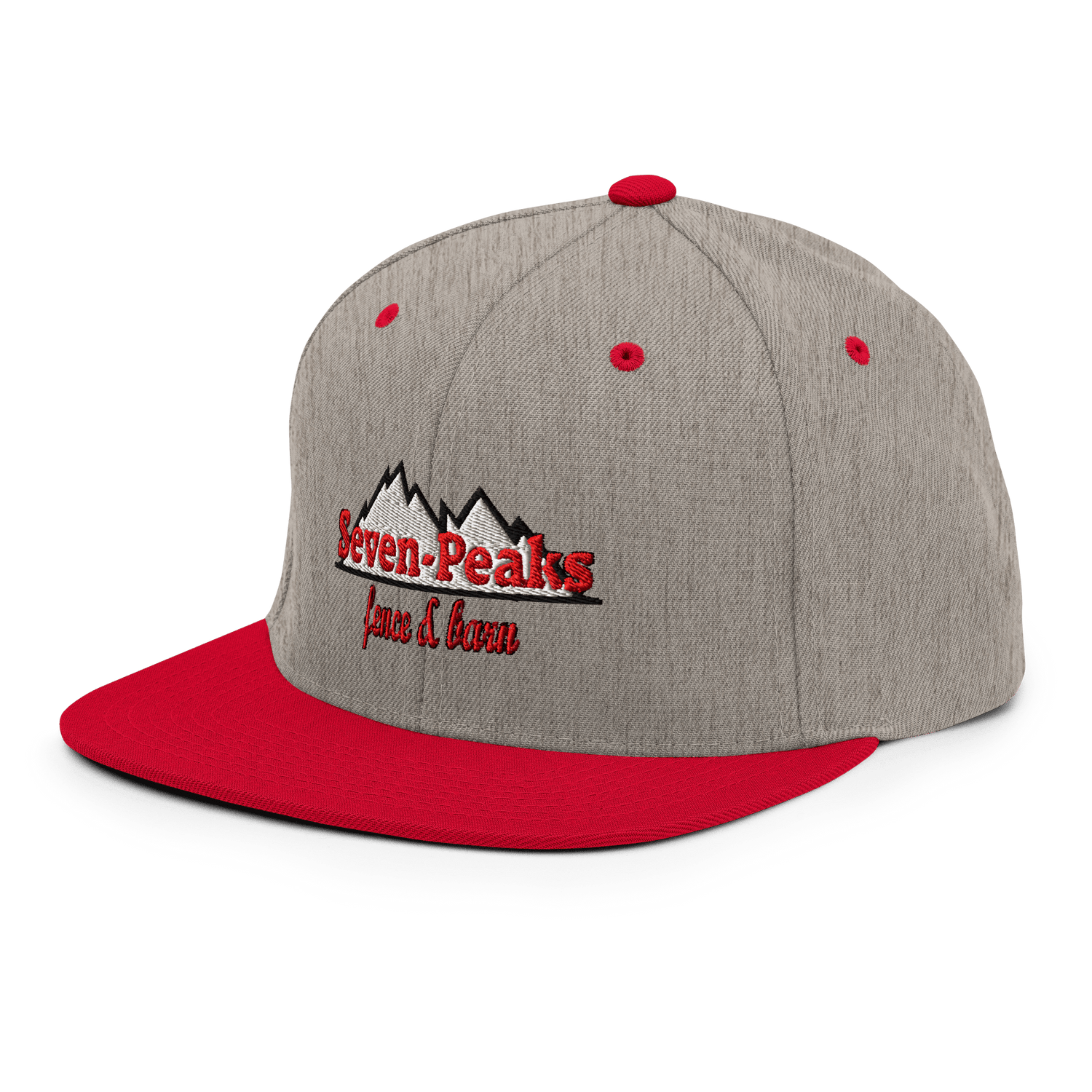 gray and red baseball cap seven peaks logo
