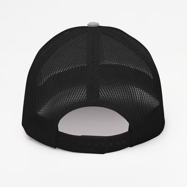 black mesh trucker hat back view