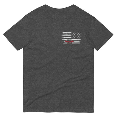 Grey t-shirt with American flag and text design
