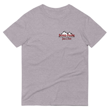 Gray t-shirt with Seven Peaks Fence & Barn logo