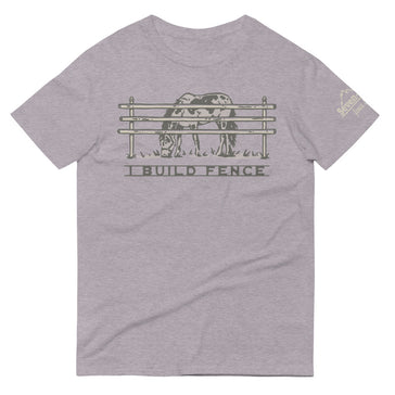 gray t-shirt horse fence design text "I Build Fence"