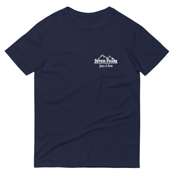 Navy blue t-shirt with Seven Peaks logo.